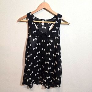 Xhilaeation Black and White Bows Sleeveless Sheer Blouse Sz Med